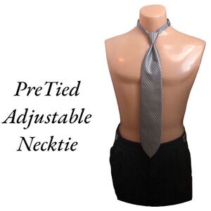 PreTied Adjustable Necktie Silver With Black Stripe